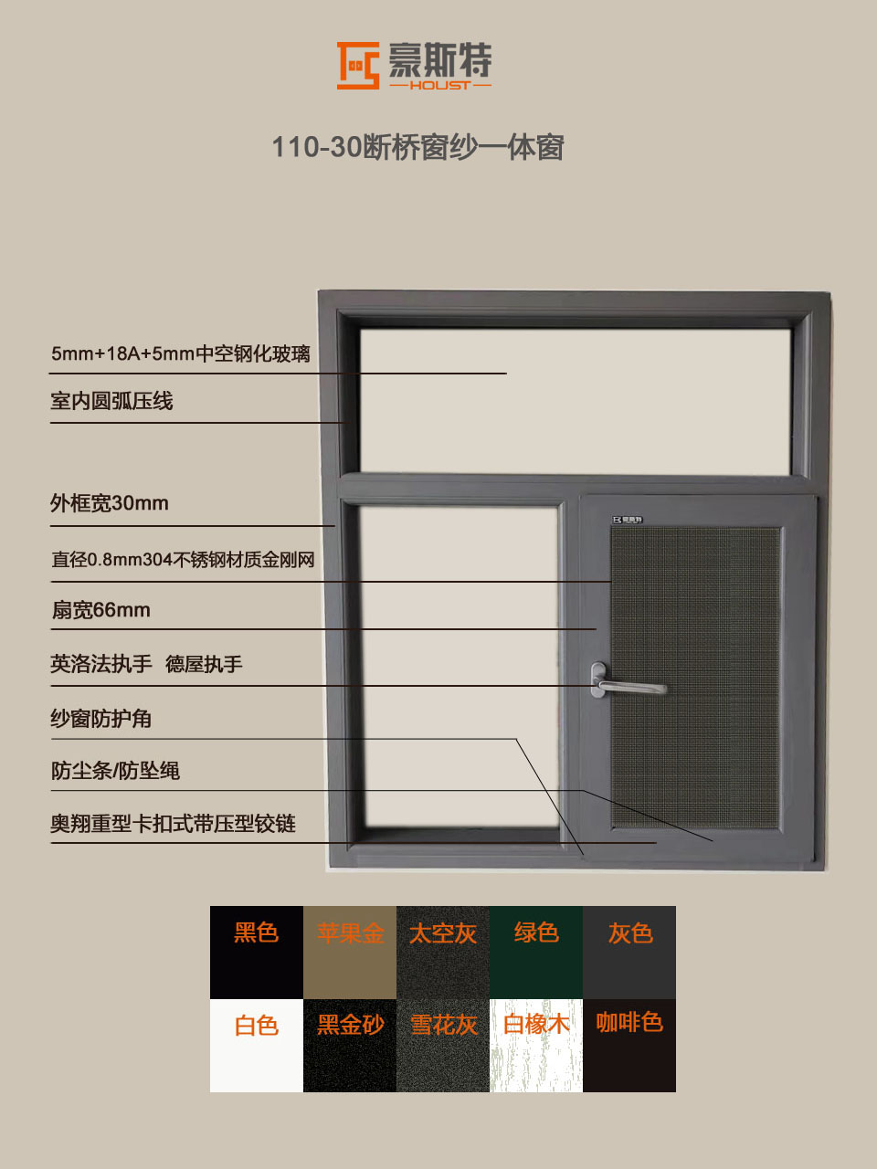 110断桥铝窗纱一体