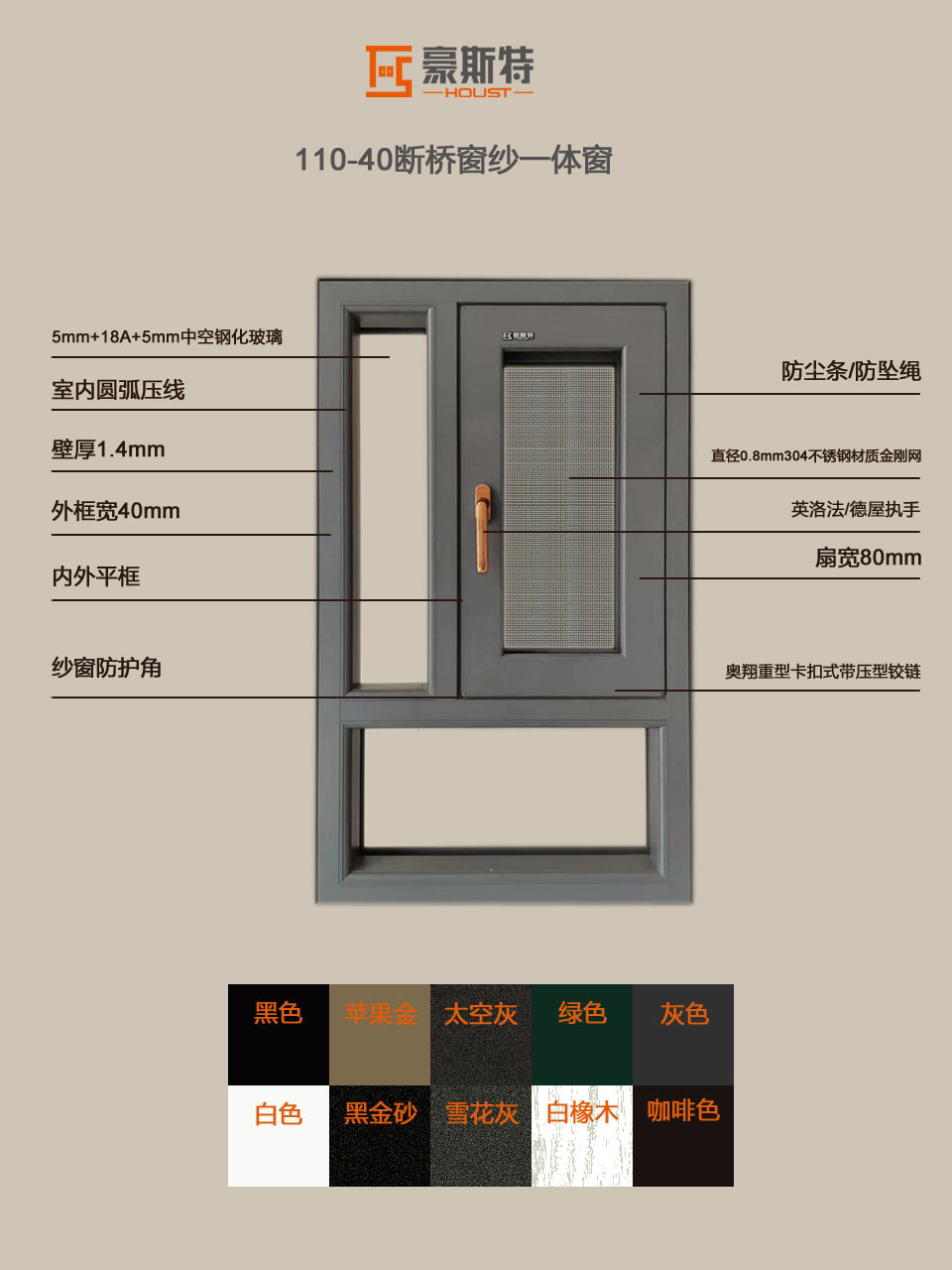 110断桥铝窗纱一体内外平框